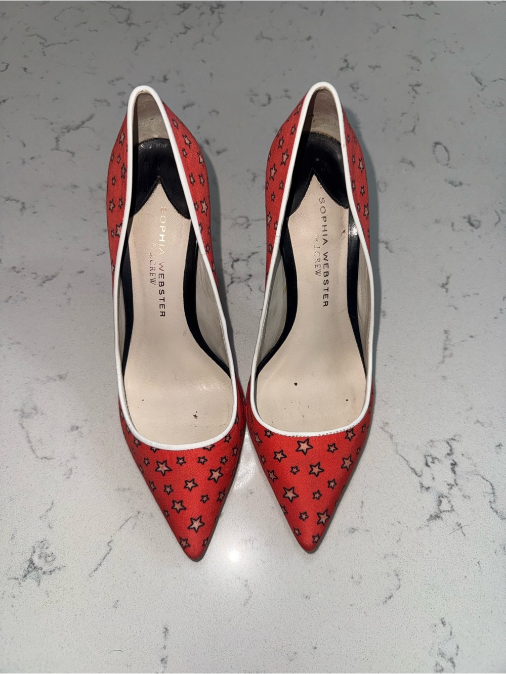Sophia Webster Red Star-Print Pointed Toe Pumps with White Trim